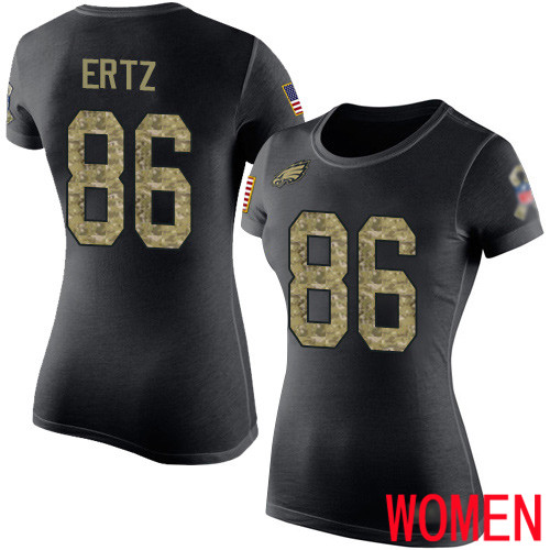 Women Philadelphia Eagles #86 Zach Ertz Black Camo Salute to Service NFL T Shirt